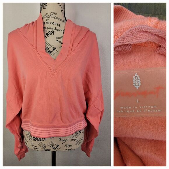 Free People FP Movement Hooded Crop Sweater Womens Large Long Sleeves Boxy - Picture 1 of 10